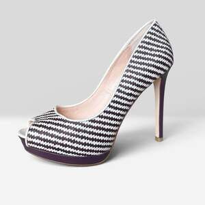 Madison by ShoeDazzle Trella Woven Peep Toe Platform Pumps Purple & White Sz 9